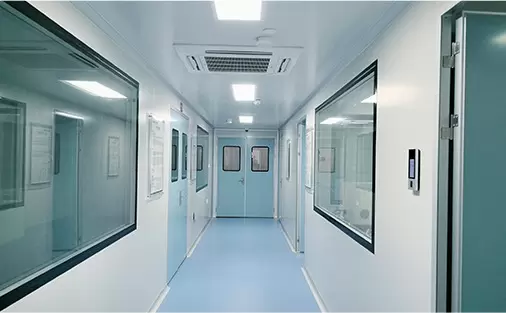 Disposici&oacute;n de las instalaciones y pasillos del laboratorio de sala limpia