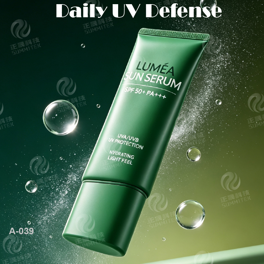 Tubo de protecci&oacute;n solar con boquilla larga | Embalaje de protecci&oacute;n UV con tap&oacute;n de rosca verde