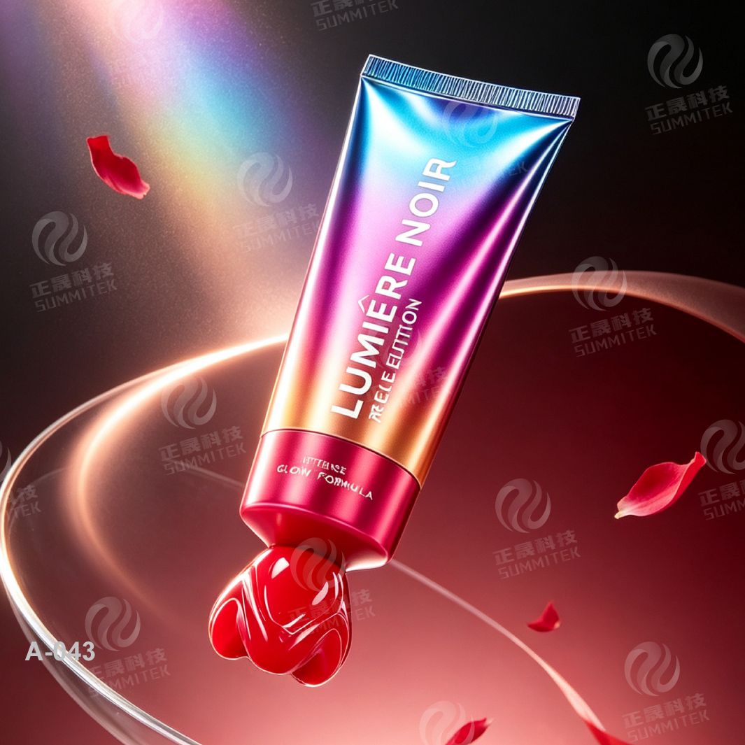 Tubo con tapa especial en forma de coraz&oacute;n | Envase cosm&eacute;tico iridiscente degradado