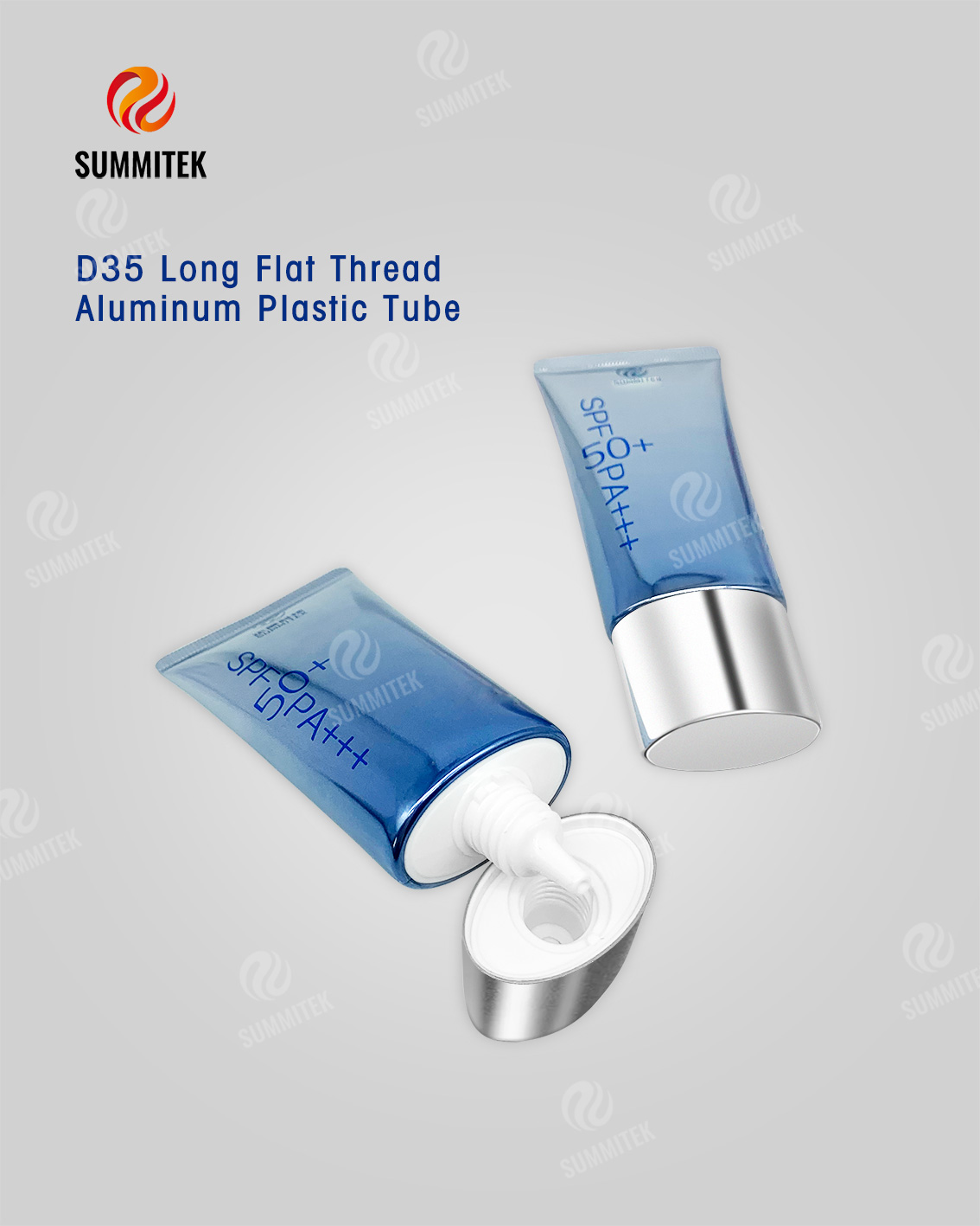 Tubo ABL de boquilla larga D35 | Embalaje de protector solar con impresi&oacute;n degradada de tapa galvanizada mate