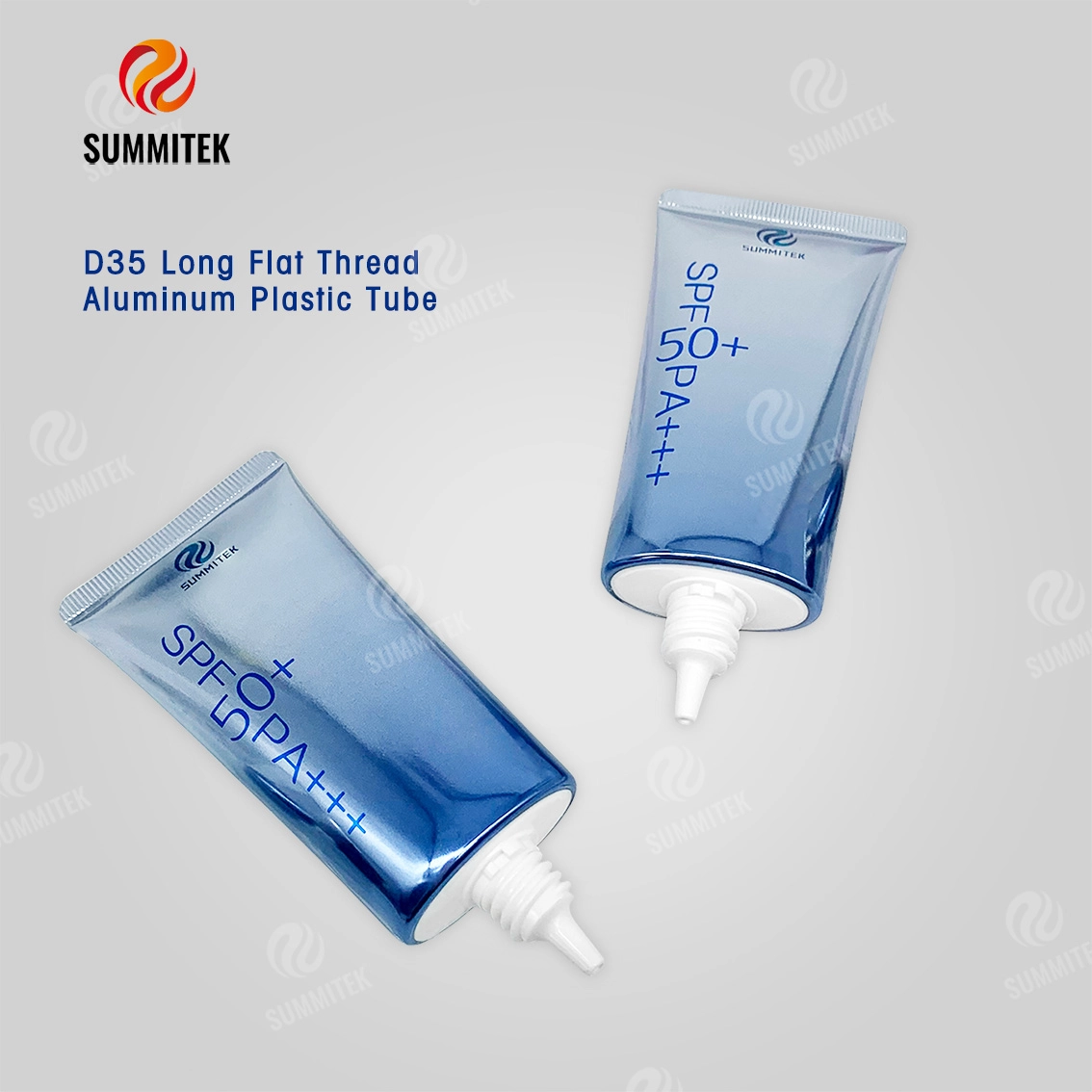 Tubo ABL de boquilla larga D35 | Embalaje de protector solar con impresi&oacute;n degradada de tapa galvanizada mate