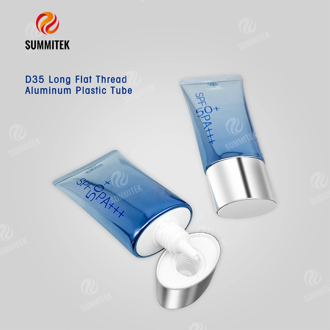 Tubo ABL de boquilla larga D35 | Embalaje de protector solar con impresi&oacute;n degradada de tapa galvanizada mate