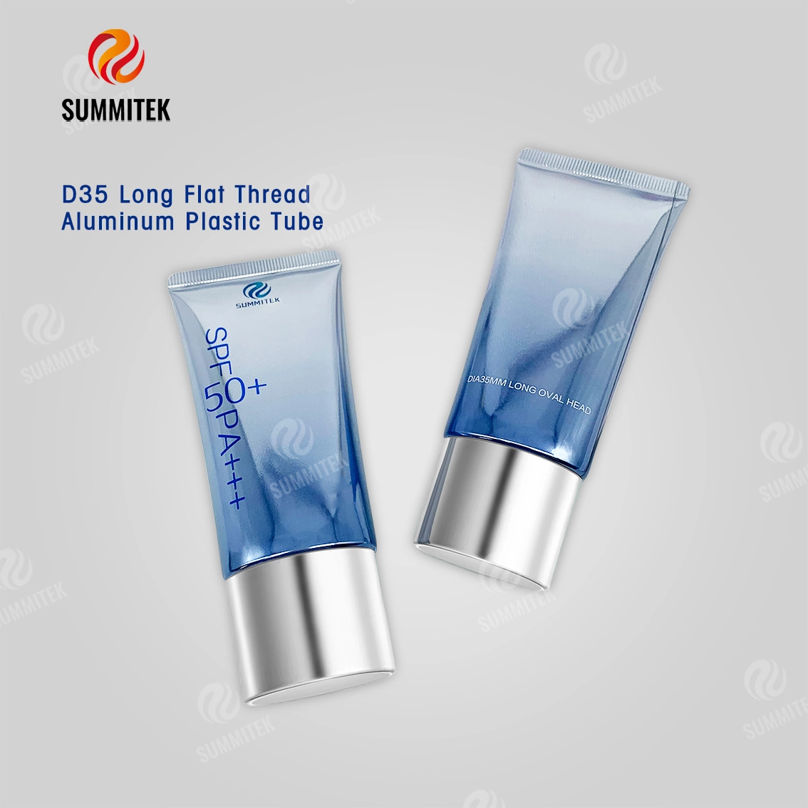 Tubo ABL de boquilla larga D35 | Embalaje de protector solar con impresi&oacute;n degradada de tapa galvanizada mate