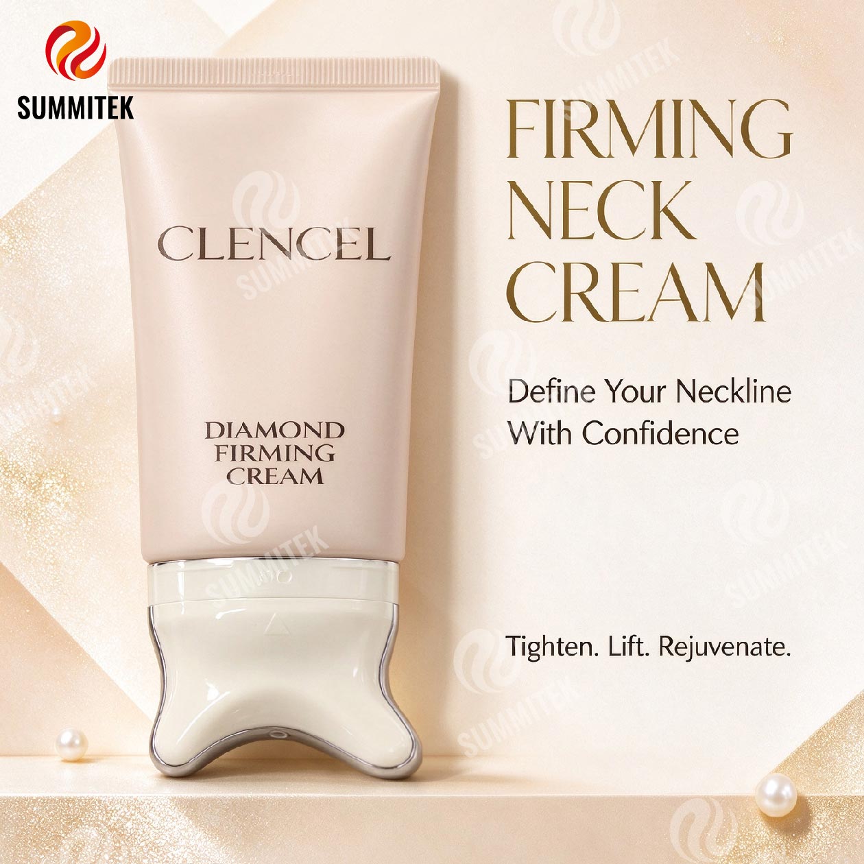 D50 Tubo de Masaje GUA SHA con Borde Met&aacute;lico para Cuello y Crema Reafirmante