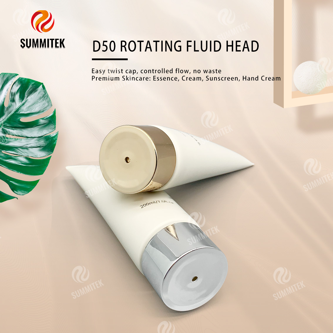 Tubo dispensador giratorio D50 con tapa galvanizada en oro o plata para un cuidado de la piel de primera calidad